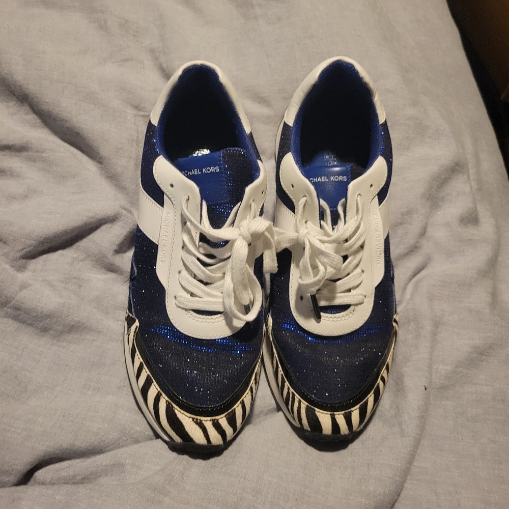 Size 8.5- Michael Kors Zebra and Royal Blue Sneakers